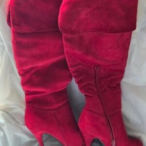 Charlotte Russe Crimson Suede Over-the-Knee Heeled Boots